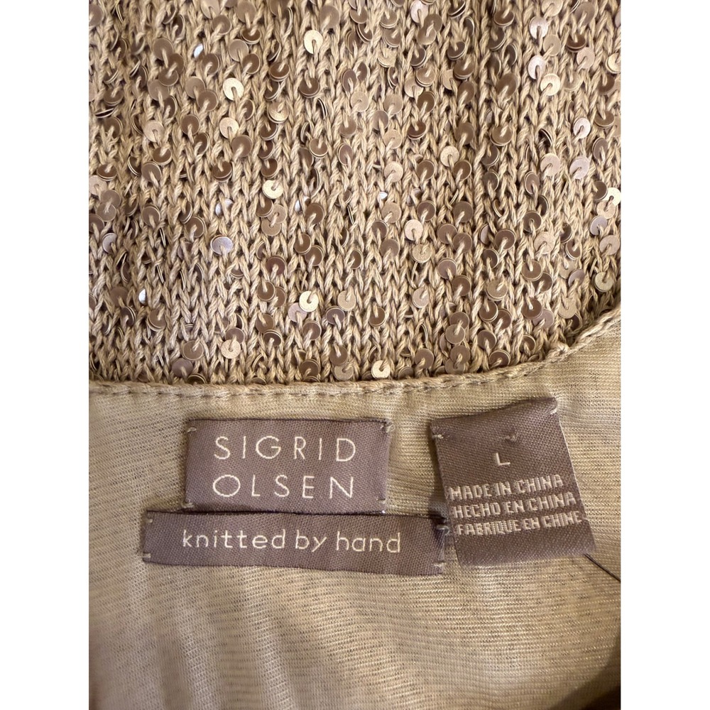 Sigrid Olsen Womens Sequin Linen Blend Sweater Pale Grey Large NWT Hand Knitted - Picture 3 of 9